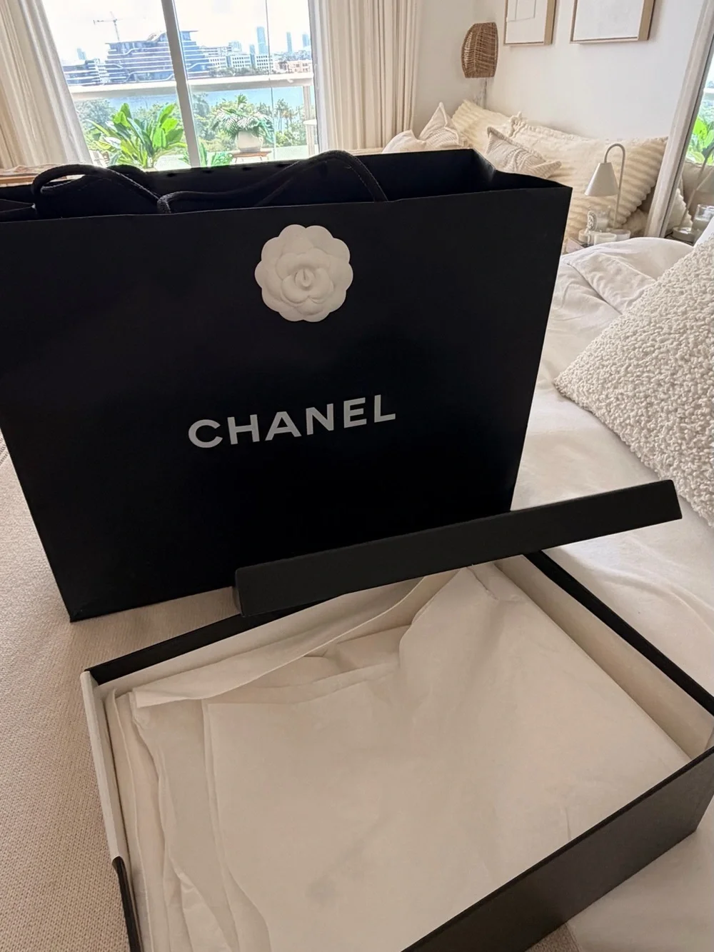 Chanel Ballet Flats Empty Shoe Box + Shopping Bag + Camellia
